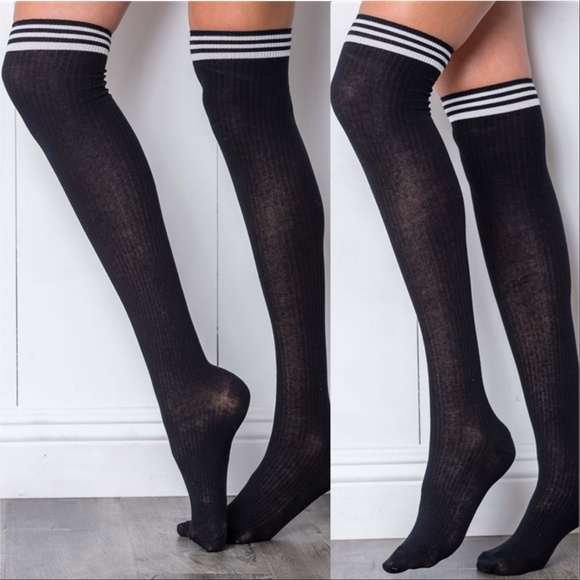 BLACK OVER THE KNEE SOCKS - Picture 2 of 3